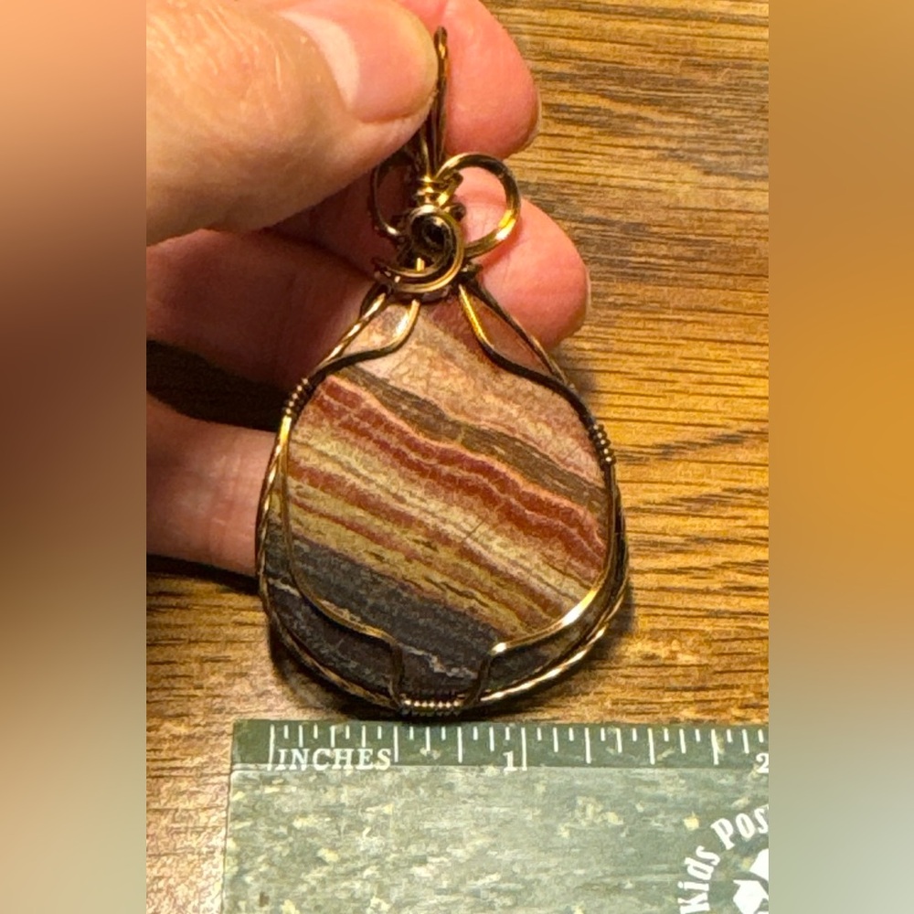 Beautiful Banded Jasper Pendant in Antique Copper Jewelers Grade Wire Wrap